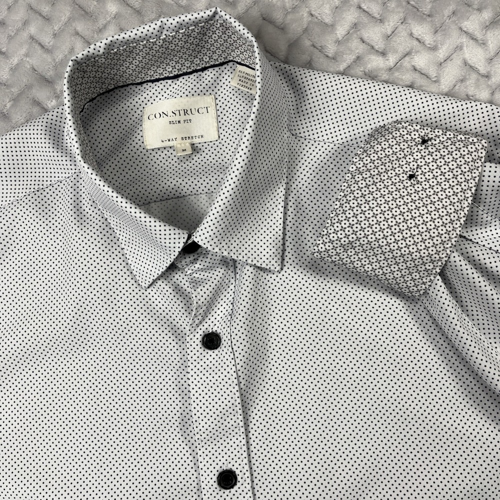 Construct Shirt Mens M White Polka Geometric Flip Cuff 4 Way Stretch Performance